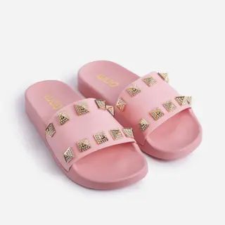 Living Diamante Studded Detail Flat Slider Sandal In Pink Rubber | EGO Shoes (US & Canada)