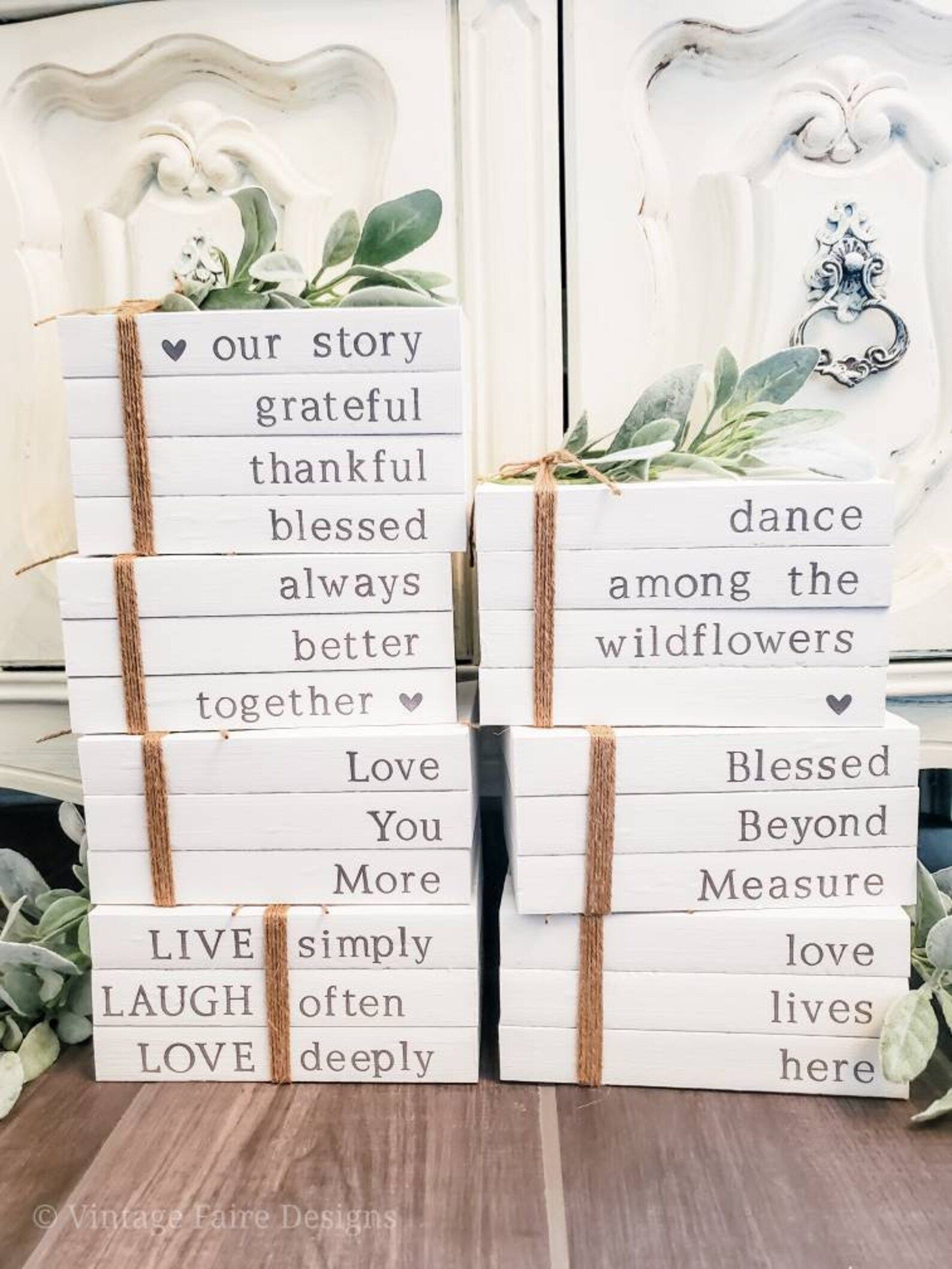 Read the full title
    Mantra Bookstack Decor | Stamped Books | White Book Stack | Farmhouse Dec... | Etsy (US)