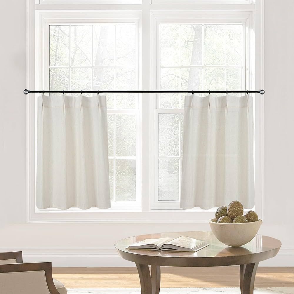 Small Window Curtains for Bathroom,Short Boho Sheer Linen Pinch Pleat Back Tab Tier Half Cafe Cur... | Amazon (US)