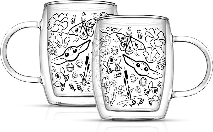JoyJolt ‘Nature Friends’ Grogu Coffee Mug Set of 2 Double Wall Mug. 5.4oz Large Espresso Cups... | Amazon (US)