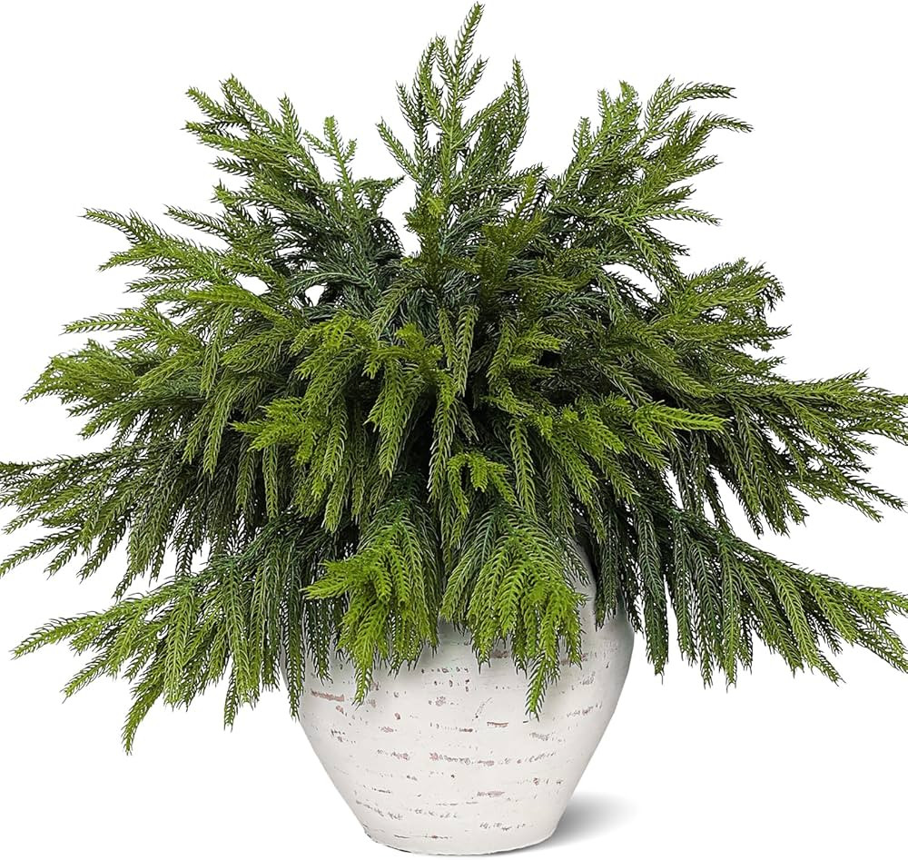 20 ramas de pino Norfolk de tacto real, plantas verdes artificiales de Navidad, ramas de vegetaci... | Amazon (US)
