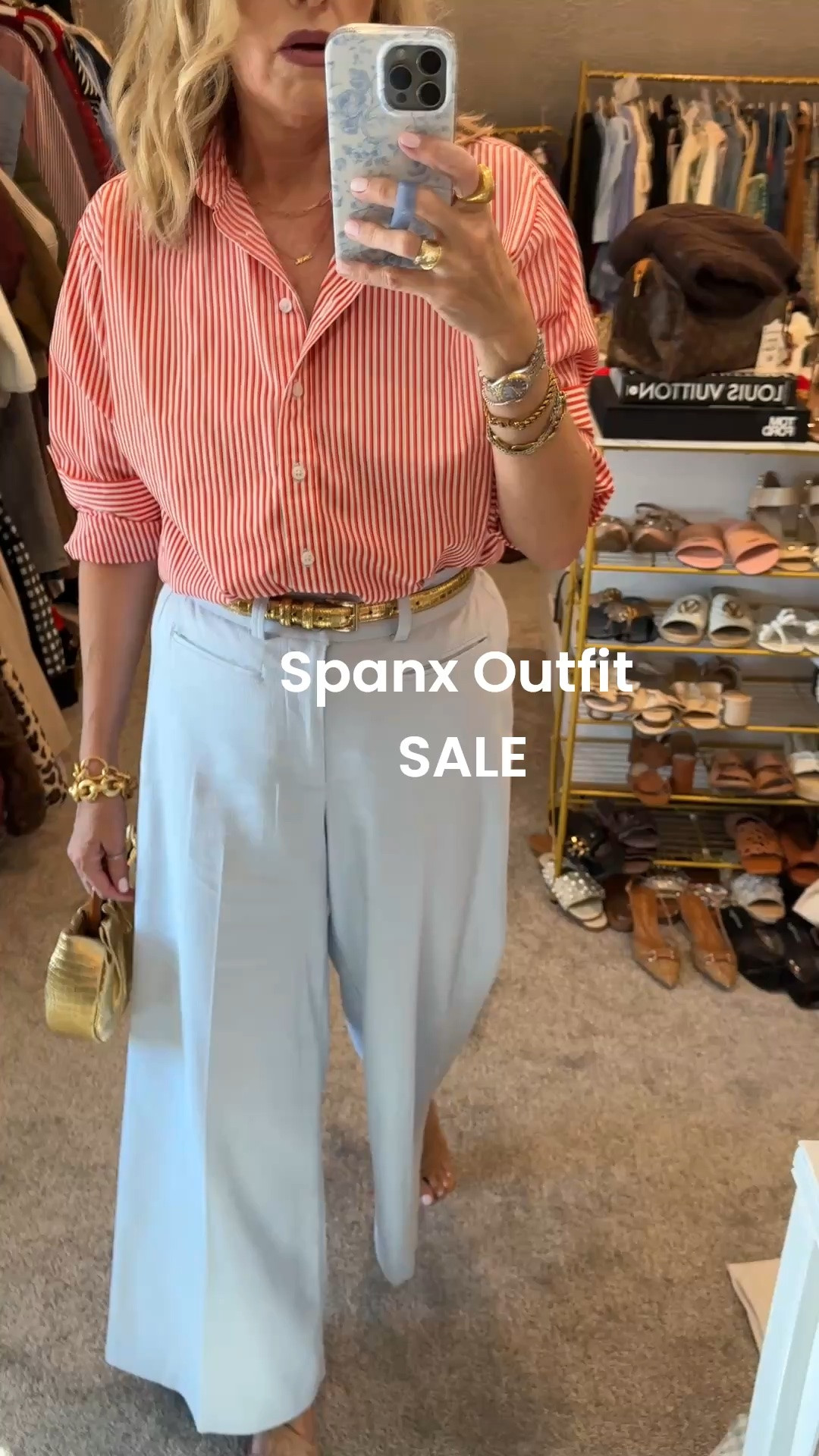 Sale
Spanx outfit of the day…
Now to summer transition 

Last day to get 25% off Spanx site 

Otherwise save 15% with my code:  Deardarcyxspanx 

Poppy and white striped button up… one of my favorite button ups I have in 3 colors  fits tts size for Spanx I wear a med 

Linen wide leg light weight trousers, so good you’ll love them and comes in 4 colors this is the light blue wearing a med 

Nude  strappy sandal 
Kitten heel

Metallic gold accessories 

Gold thin belt. Old loft linked similar 

Gold metallic bag with bamboo handle an affordable finds 

Julie Vos hoop earrings ring and bracelets

#LTKootd #LTKOver40 #LTKSaleAlert