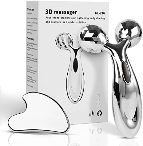 Stainless Steel Gua Sha and Face Roller Set, Facial Tool for Face Sculpting, Metal Skin Care, Mas... | Amazon (US)