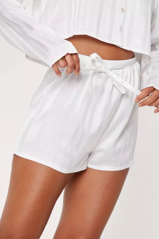 Stripe Jacquard Cropped Shirt and Shorts Pajama Set | Nasty Gal (US)