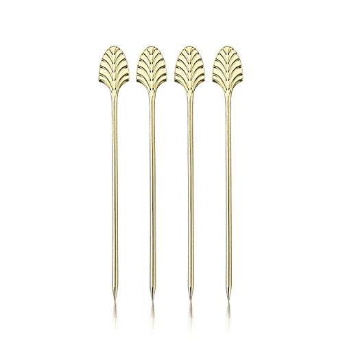 Viski Gold Art Deco Cocktail Picks, Stainless Steel Cocktail Picks for Drinks, Garnish Picks, Cocktail Skewers, Barware Accessories, 5in, Set of 4 | Amazon (US)