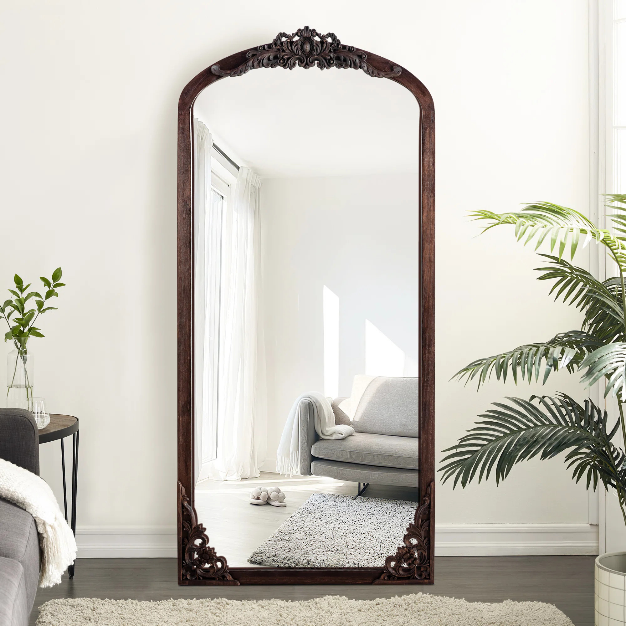 Anjulie Arch Solid Wood Mirror Ornate Mirror Wall Mirror Retro Mirror with Carved Frame | Wayfair North America