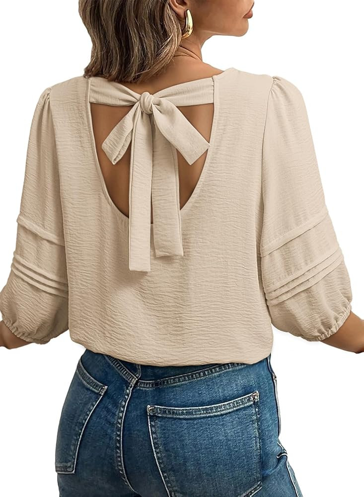 Dokotoo Blouses for Women Dressy Casual Crewneck 3/4 Length Sleeve Womens Tops Loose Business Wor... | Amazon (US)