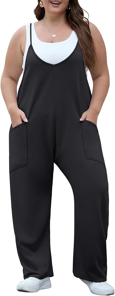 OLRIK 2025 Summer Women Plus Size Jumpsuit Adjustable Strap Overalls Loose Fit Stretchy Romper Wi... | Amazon (US)