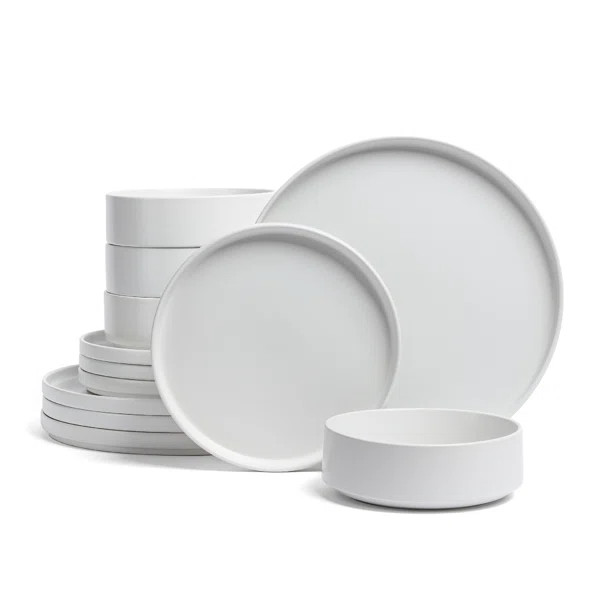 over&back Stackable 12-Piece Semi Hand-Finished Stoneware Dinnerware Set | Wayfair North America