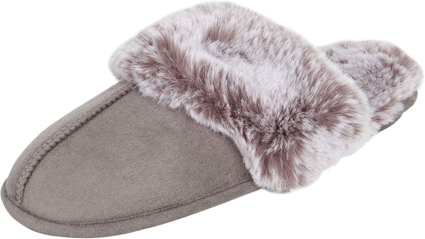Jessica Simpson Women's Comfy Faux Fur House Slipper Scuff Memory Foam Slip on Anti-Skid Sole | Amazon (US)
