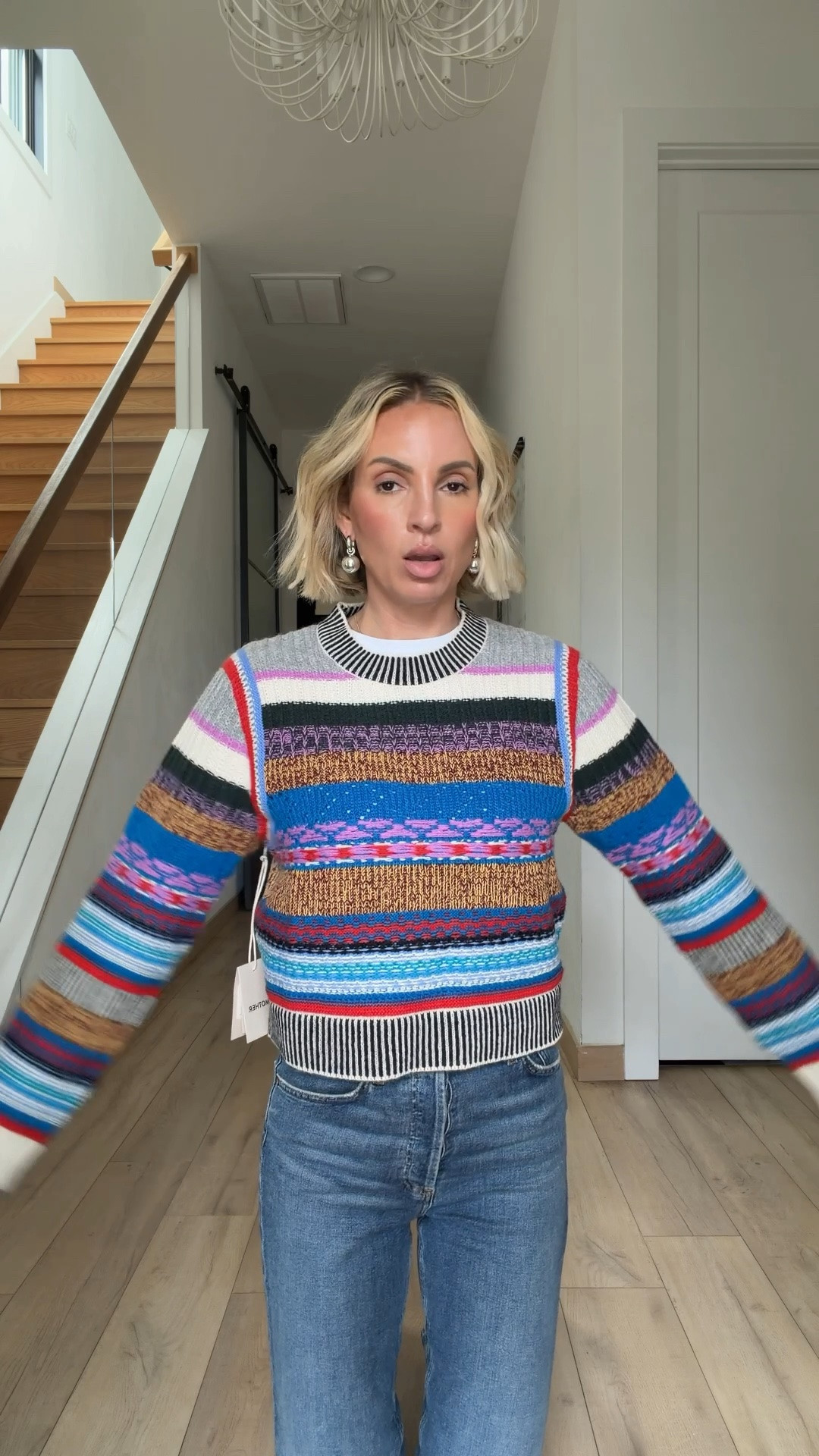 This is quite the popular sweater. It sold so fast. They did a restock in some places it seems like. I even I found it on sale! I’m wearing a medium. Also the jeans run so big. I sized down two sizes but maybe just size down one. They’re very similar to the khaite jeans ￼￼

#LTKTall #LTKOver40 #LTKootd