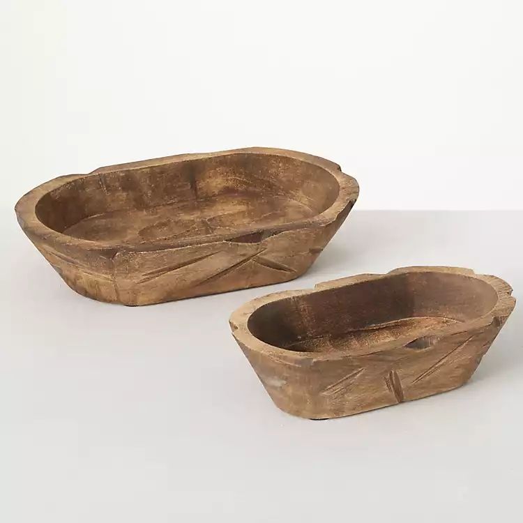 New! Hand Carved Oblong Wood Dough Bowls, Set of 2 | Kirkland's Home