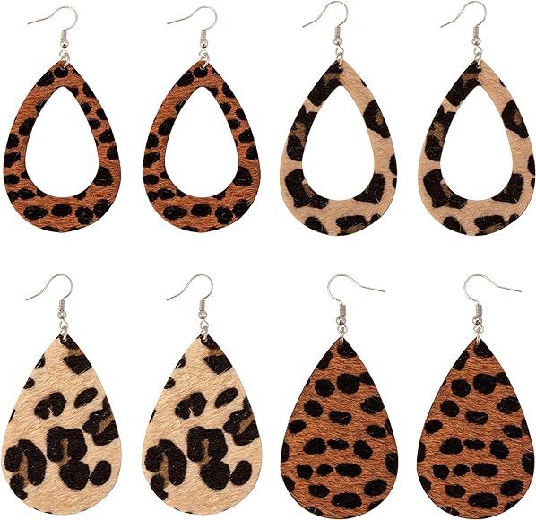 Leather Earrings Lightweight Faux Leather Leaf Earrings Teardrop Dangle Handmade Floral Leopard P... | Amazon (US)