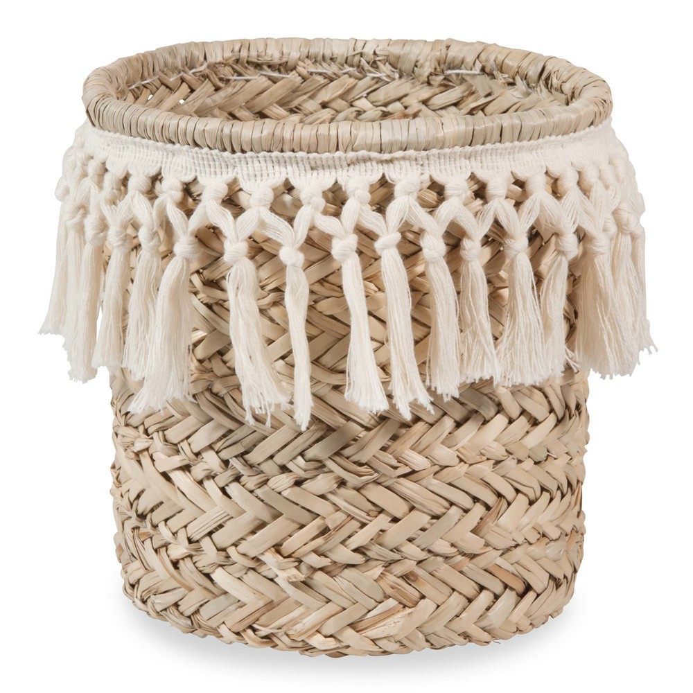 Corbeille en fibre végétale et coton blanc | Maisons du Monde FR