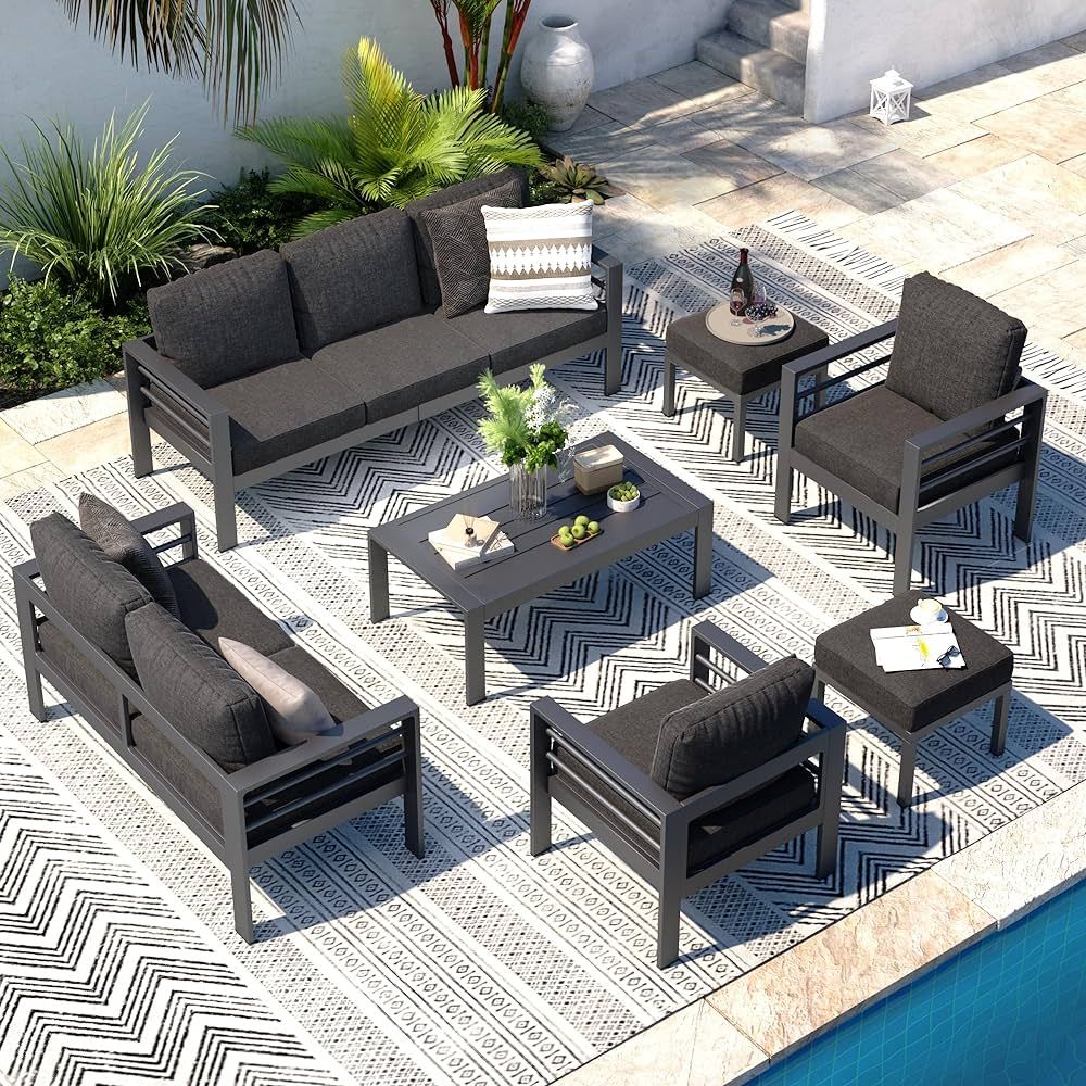 AECOJOY Aluminum Modern Patio Furniture with Coffee Table, 7 Pieces Outdoor Conversation Set with... | Amazon (US)