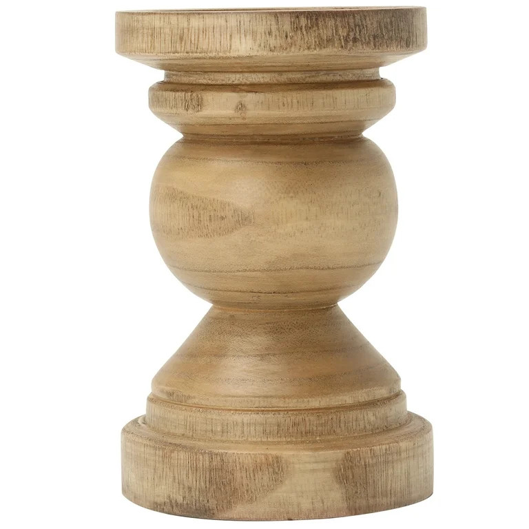 Mainstays 6" Decorative Wood Pillar Candle Holder, Natural | Walmart (US)