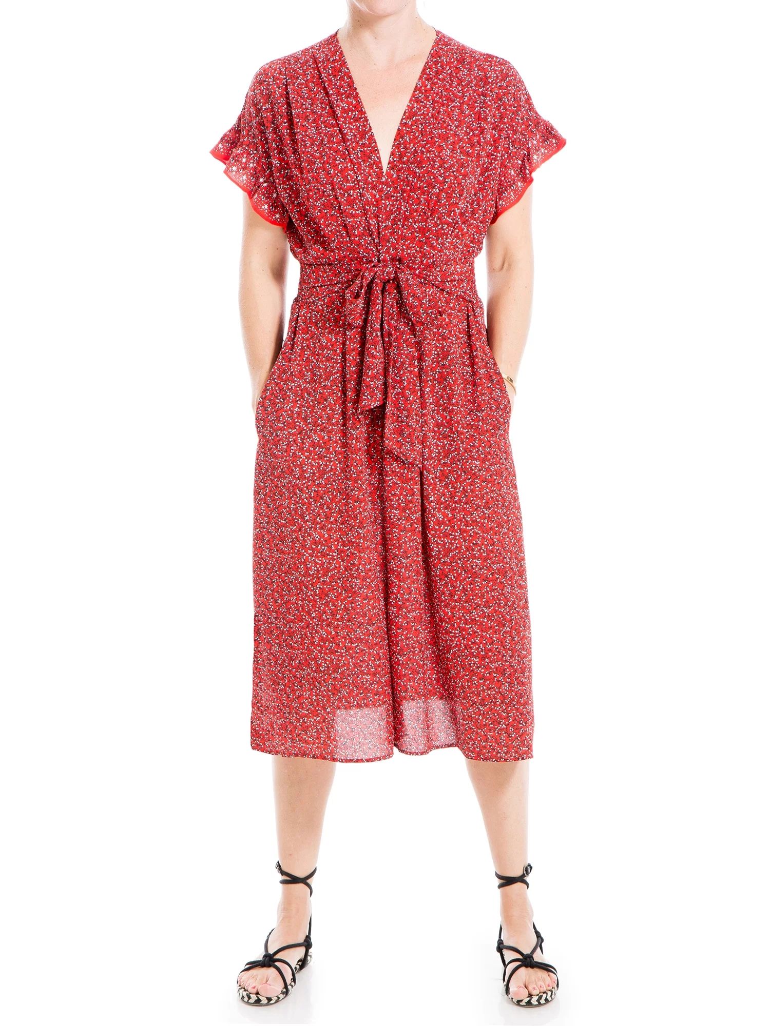 Max Studio Women's Short Sleeve Midi Waisted Crepe Dress | Walmart (US)