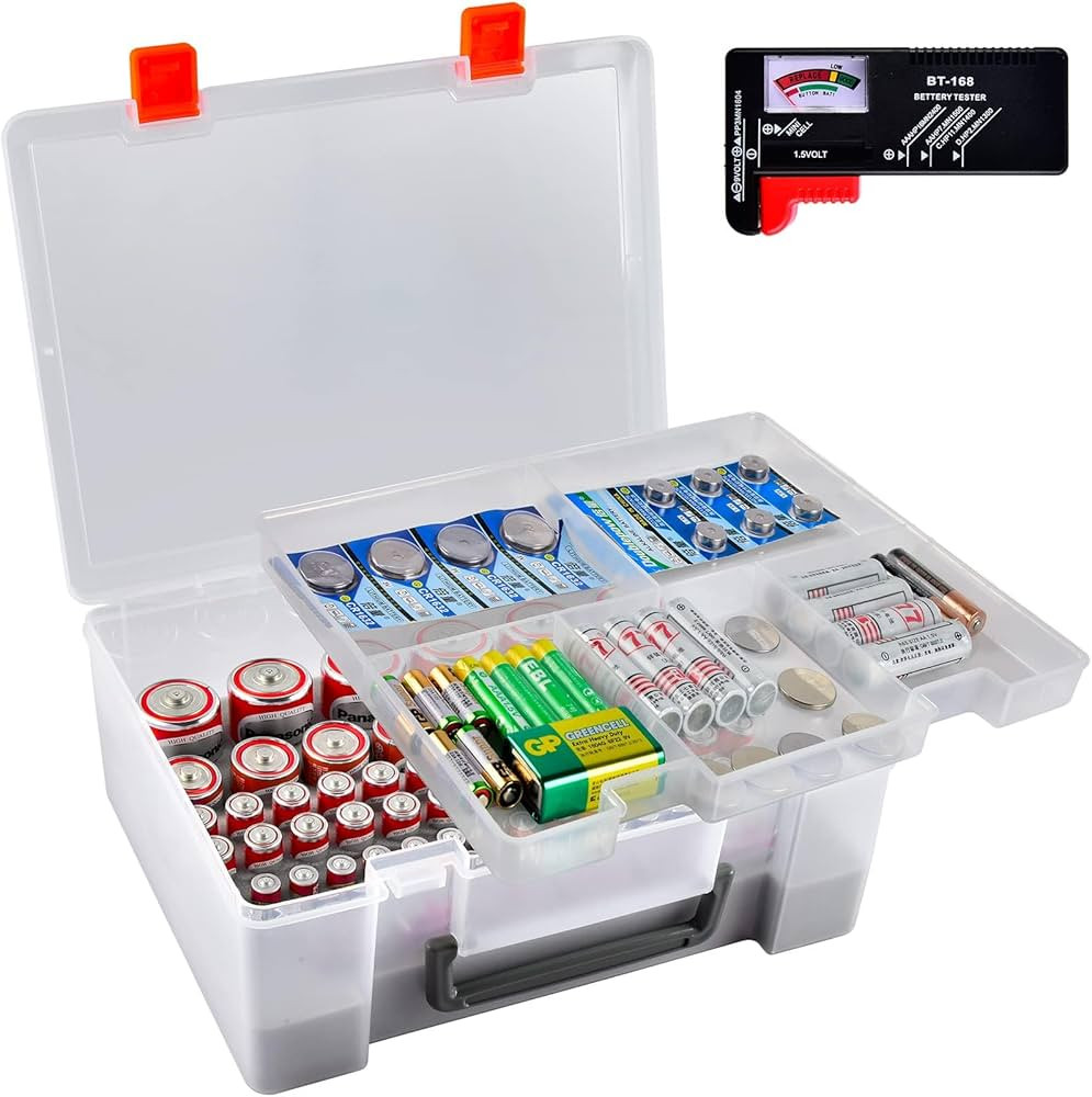 Battery Organizer Holder with Batteries Tester Checker, 120+ Storage Containers Box Case Fits for... | Amazon (US)