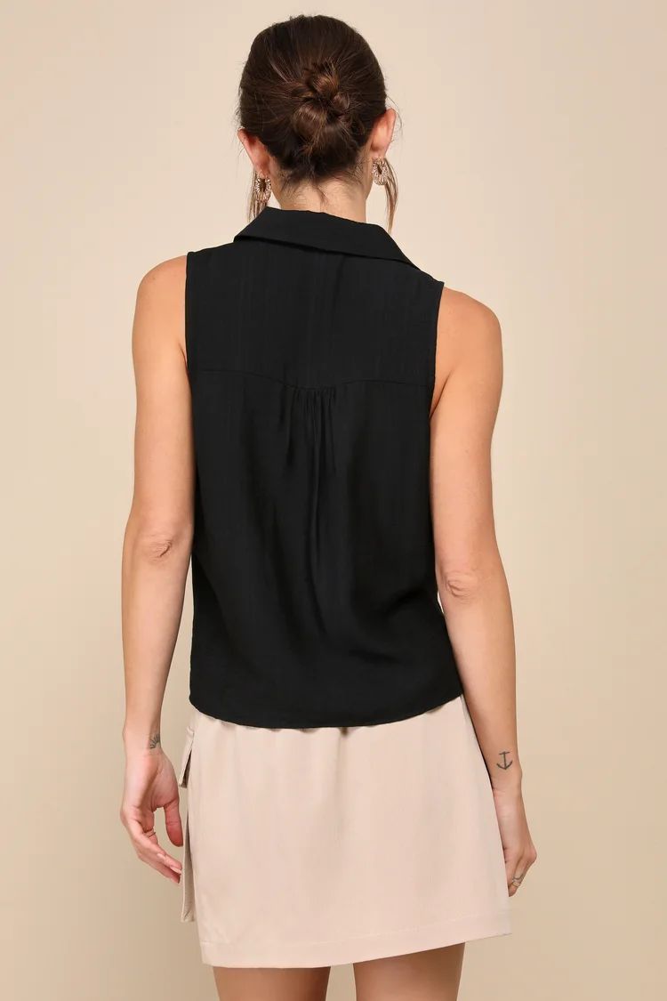 Breezy Finesse Black Collared Button-Front Tank Top | Lulus