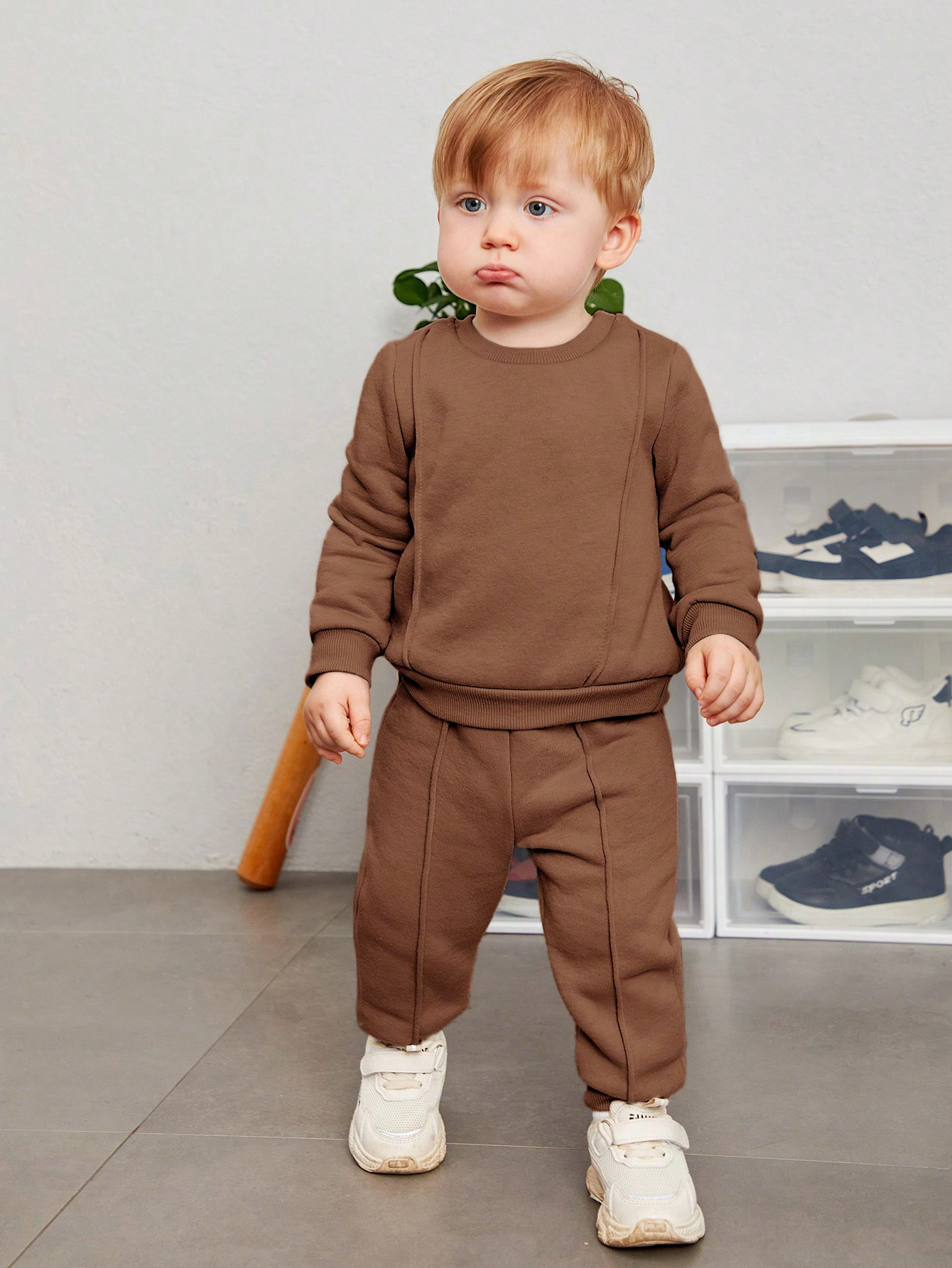SHEIN Baby Boy Solid Sweatshirt & Sweatpants | SHEIN
