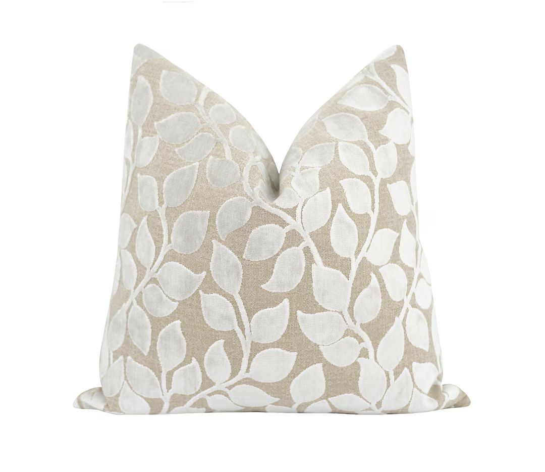 Cut Velvet Pillow Cover, Leaf Velvet Pillow Cover in Cloud, Neutral Décor, Designer Pillow Cover... | Etsy (US)