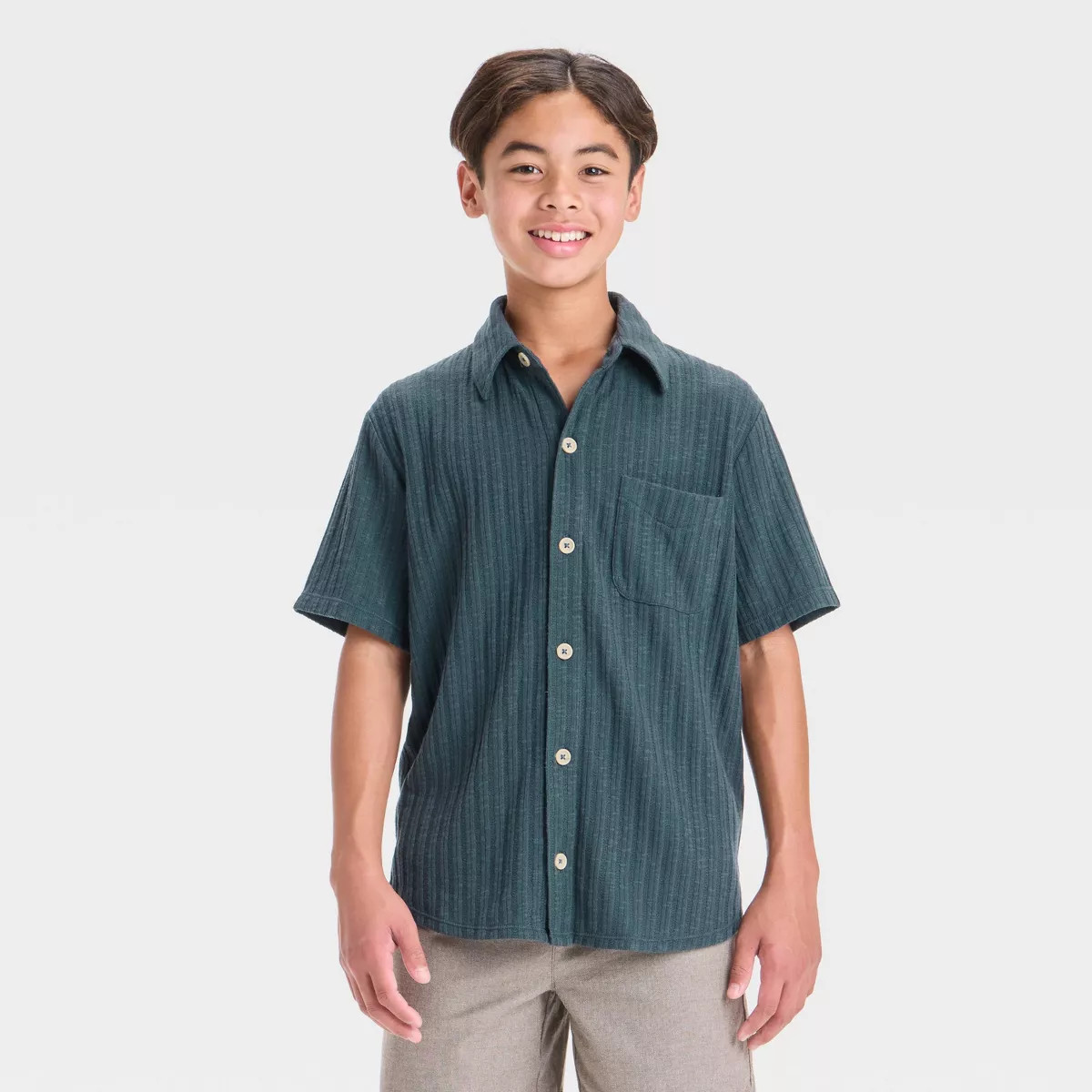 Boys' Short Sleeve Button-Up Textured Knit Top - art class™ | Target