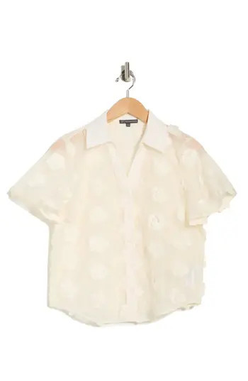 Adrianna Papell Floral Appliqué Short Sleeve Button-Up Top in Cream Frosting at Nordstrom Rack, ... | Nordstrom Rack