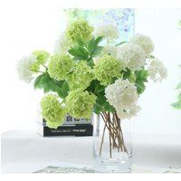 5 Stems Artificial Guelder-Rose Green 2-Heads Fake Hydrangea White Faux Spring Flower Arrangement We | Etsy (US)