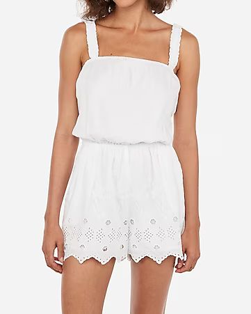 Eyelet Lace Cinched Strap Romper | Express