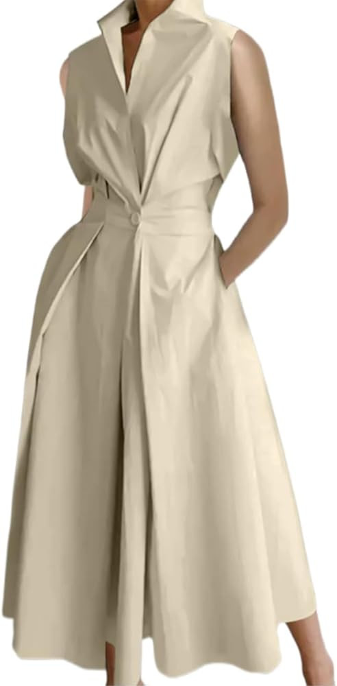 LOAIHA Cotton Linen Maxi Shirt Dress for Womens Button High Waist Dress Long Dress A-line Loose S... | Amazon (US)