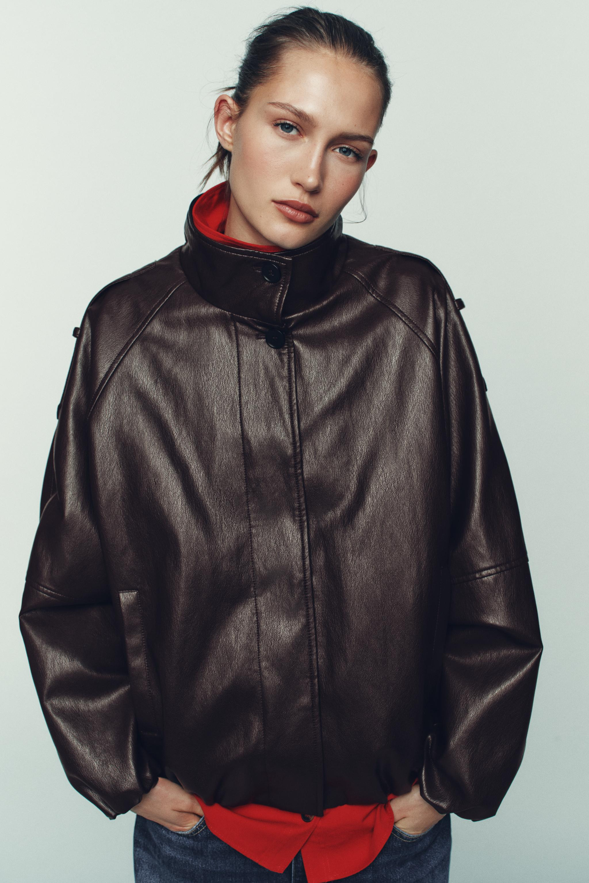 FAUX LEATHER HIGH COLLAR JACKET | Zara Canada