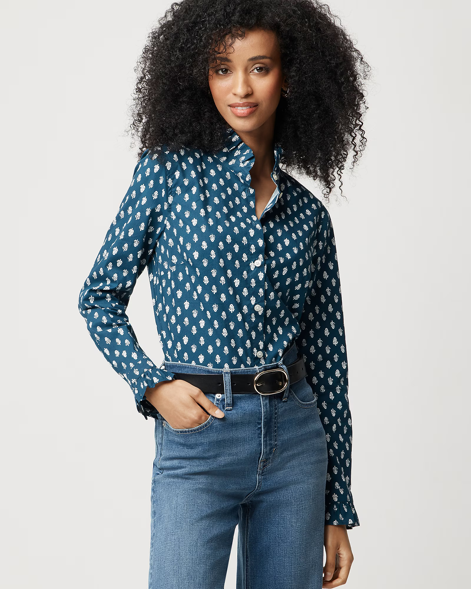 Printed ruffle button-up shirt | J.Crew Factory