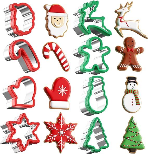 Christmas Cookie cutters Set 8 Pieces, Holiday Cookie Cutters with Comfort Grip, Stainless Steel ... | Amazon (US)