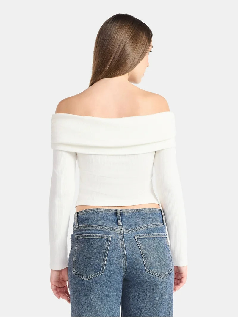 No Boundaries Off The Shoulder Top with Long Sleeves, Women’s | Walmart (US)