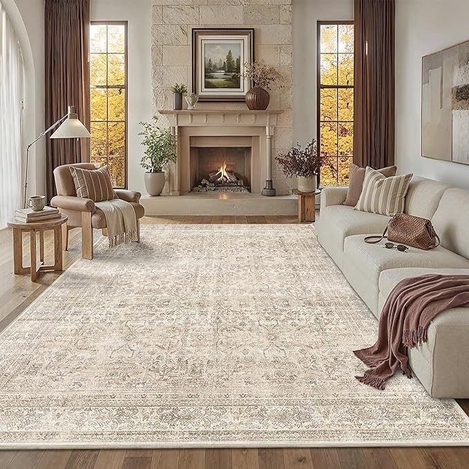 Schweek 8x10 Area Rug Beige Washable Neutral Vintage Distressed Rugs Large Non-Slip Living Room A... | Amazon (US)