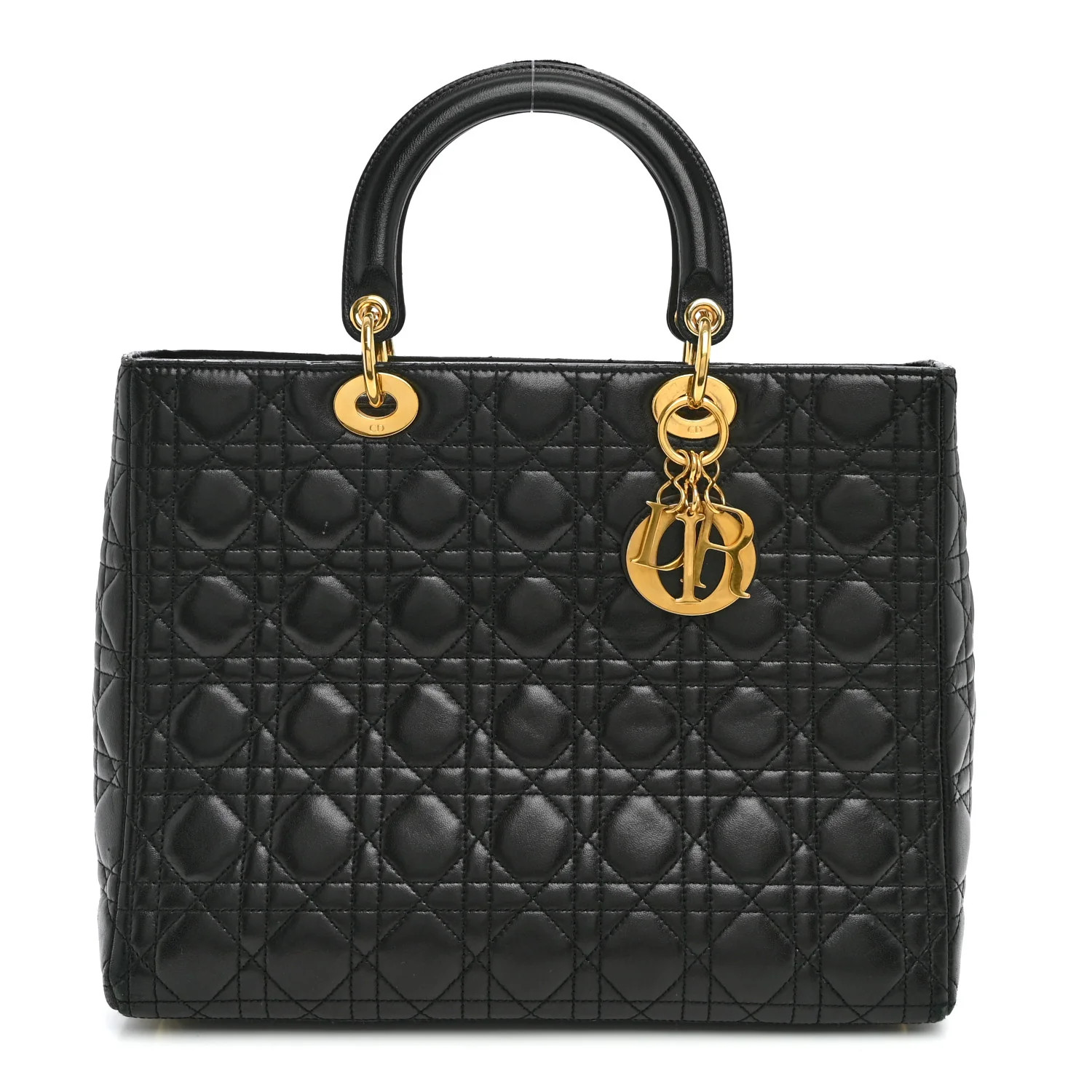 Christian Dior Lambskin Cannage Large Lady Dior Black Black 1948351 | FASHIONPHILE (US)