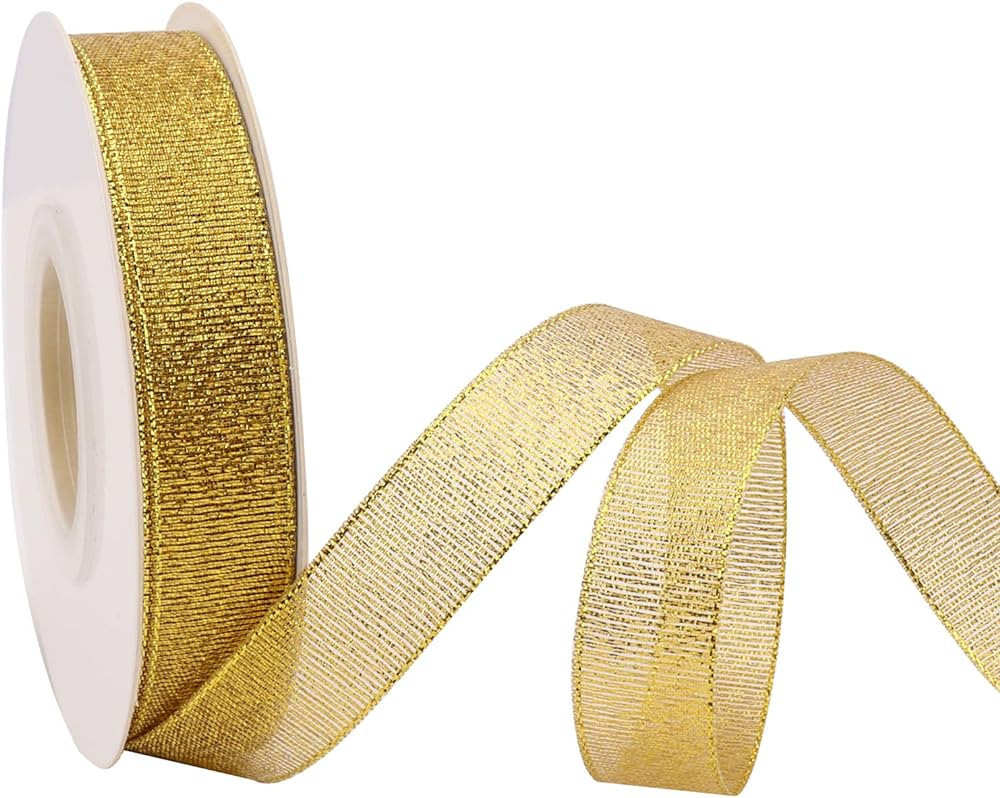 5/8 Inch Glitter Gold Ribbon, Christmas Ribbon for Gift Wrapping, Holiday Party, Wedding Decorati... | Amazon (US)
