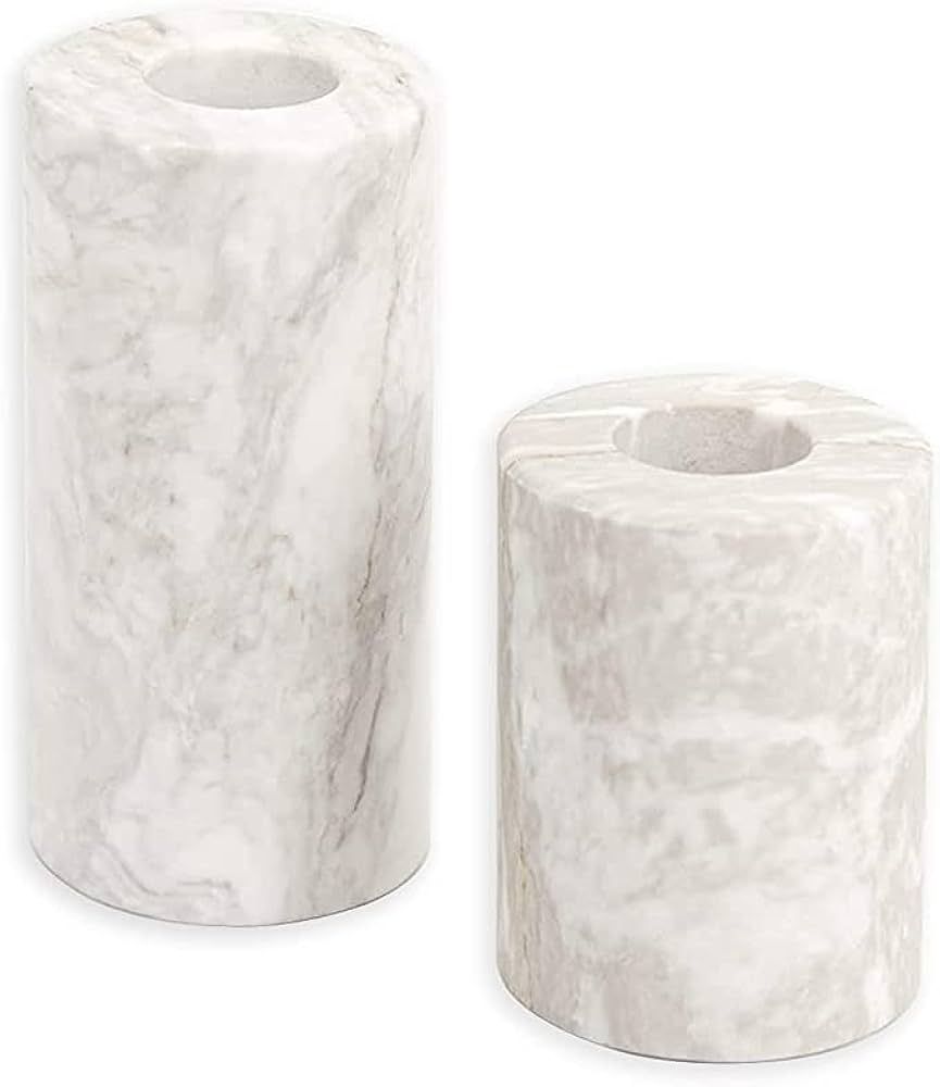WORHE Candle Holders True Natural Marble with 0.35" Thick, Set of 2 Decorative Candlestick Holder fo | Amazon (US)