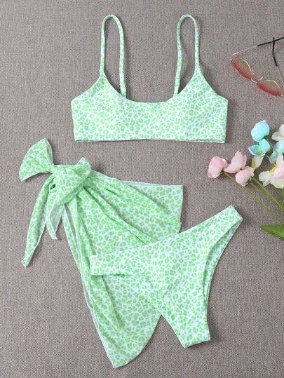 Leopard Bikini Swimsuit & Beach Skirt | SHEIN