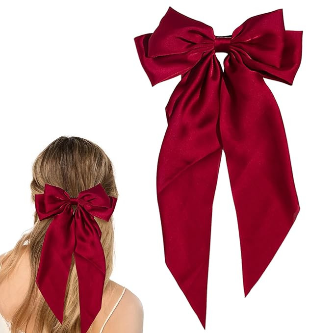 AEGYPIUS Red Hair Bow, 5.9 x 11.8 inch Red Bow for Hair Bows with Tails Hair Bow Clip Bows for Ha... | Amazon (US)