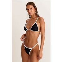 Black Contrast Binding String Tanga Bikini Bottom | PrettyLittleThing US