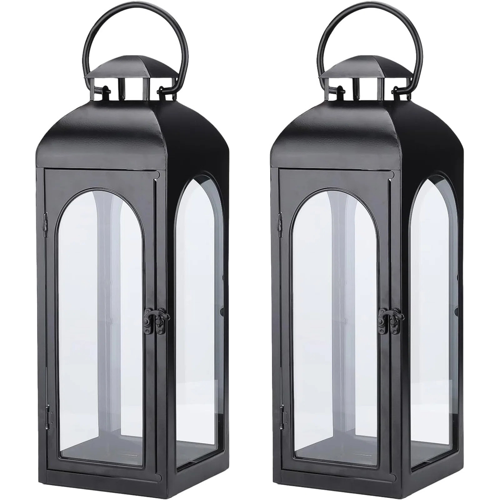 Williston Forge 2 Pack Large Luxury Lanterns Decorative Black Metal Hurricane Lanterns With Clear... | Wayfair North America
