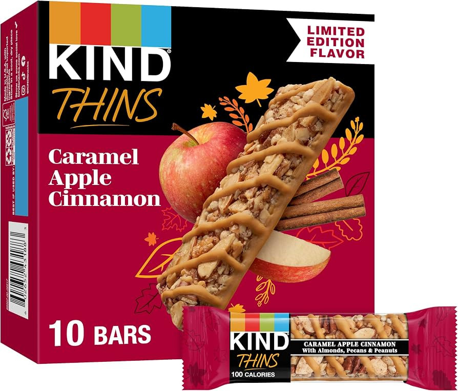 KIND Thins Snack Bars, Caramel Apple Cinnamon, Gluten Free, Low Calorie, Healthy Snacks, 5g Sugar... | Amazon (US)