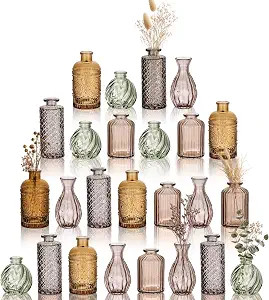 Hewory Small Bud Vases Bulk: 25 Pcs Multi Amber Flower Vases for Centerpieces - Vintage Table Dec... | Amazon (US)