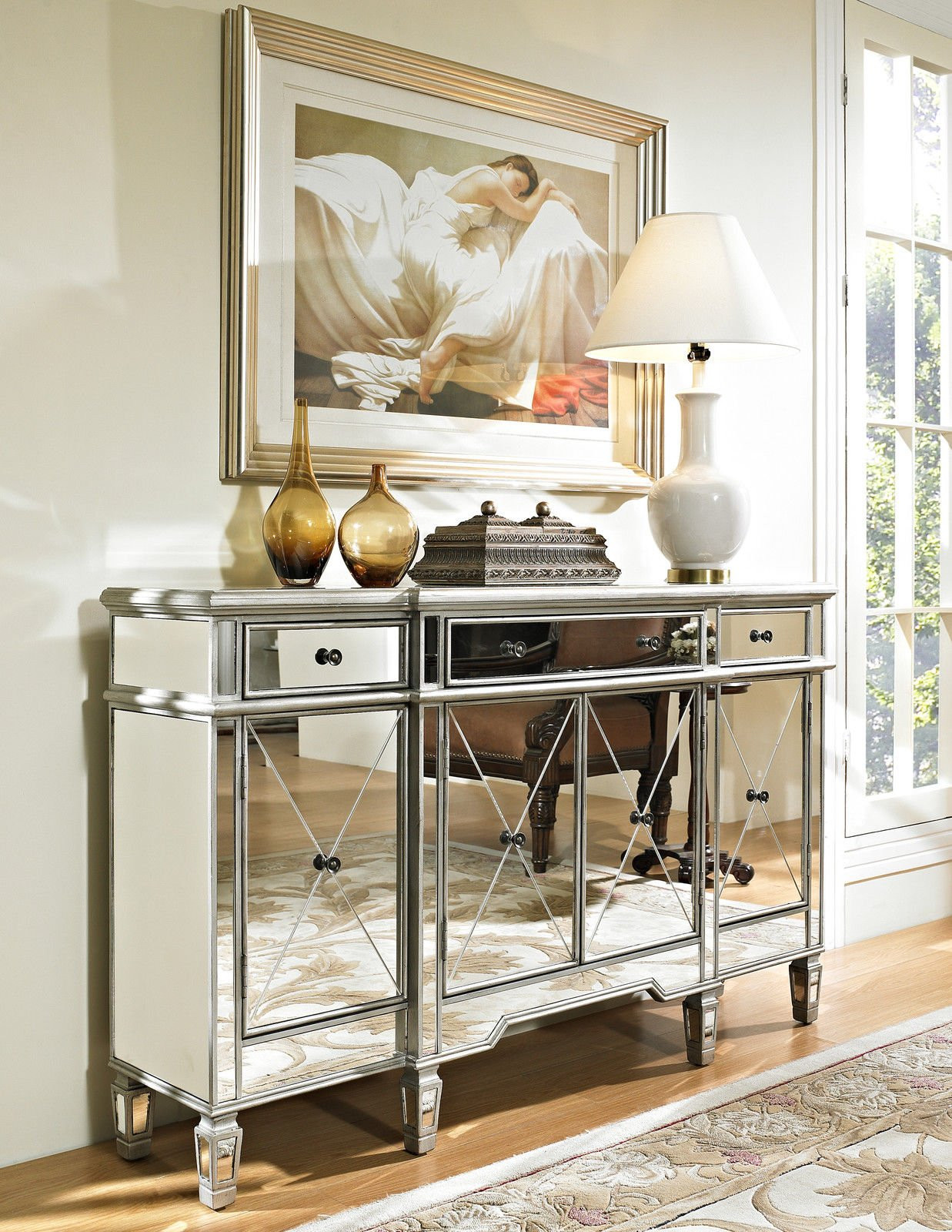 Benton Collection Adriana Contemporary Modern Silver Mirrored Decorative Console Cabinet (48-inch... | Amazon (US)