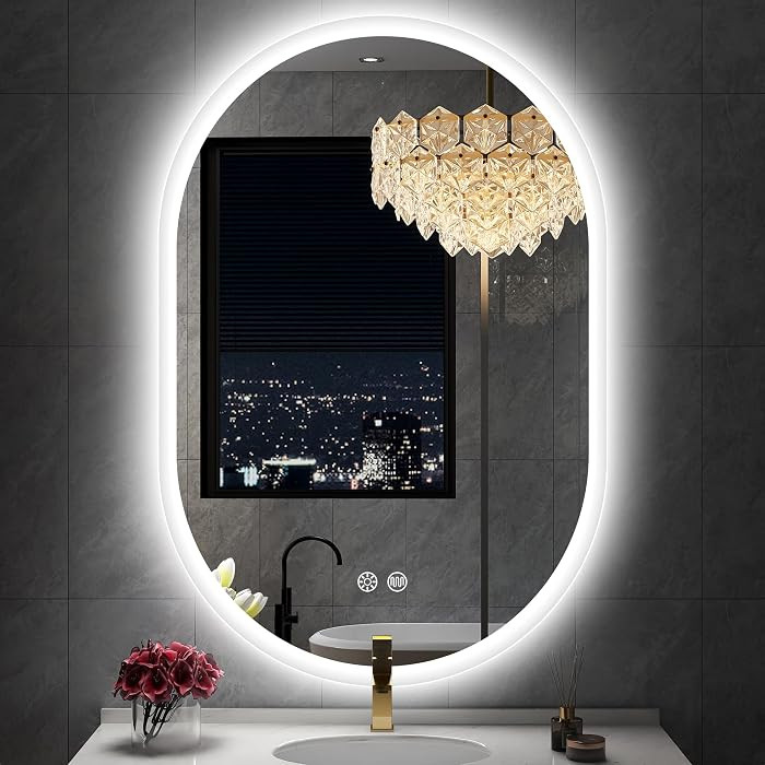 S'bagno 20x36 Inch Oval LED Mirror for Bathroom with Front and Backlight, Anti-Fog, 3 Colors Temp... | Amazon (US)
