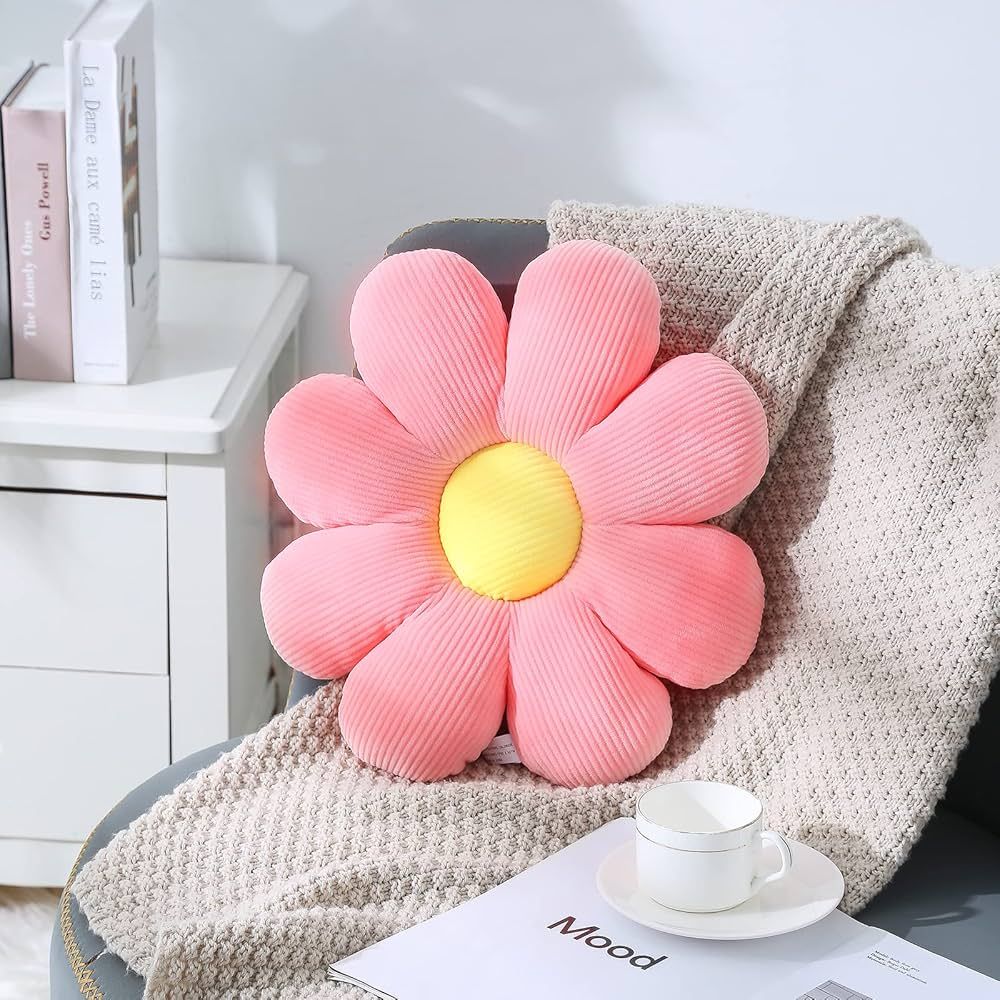 SHINUOER Pink Flower Floor Plush Pillow Seating Cushion, Cute Daisy Flower Cushion Flower-Shaped ... | Amazon (US)