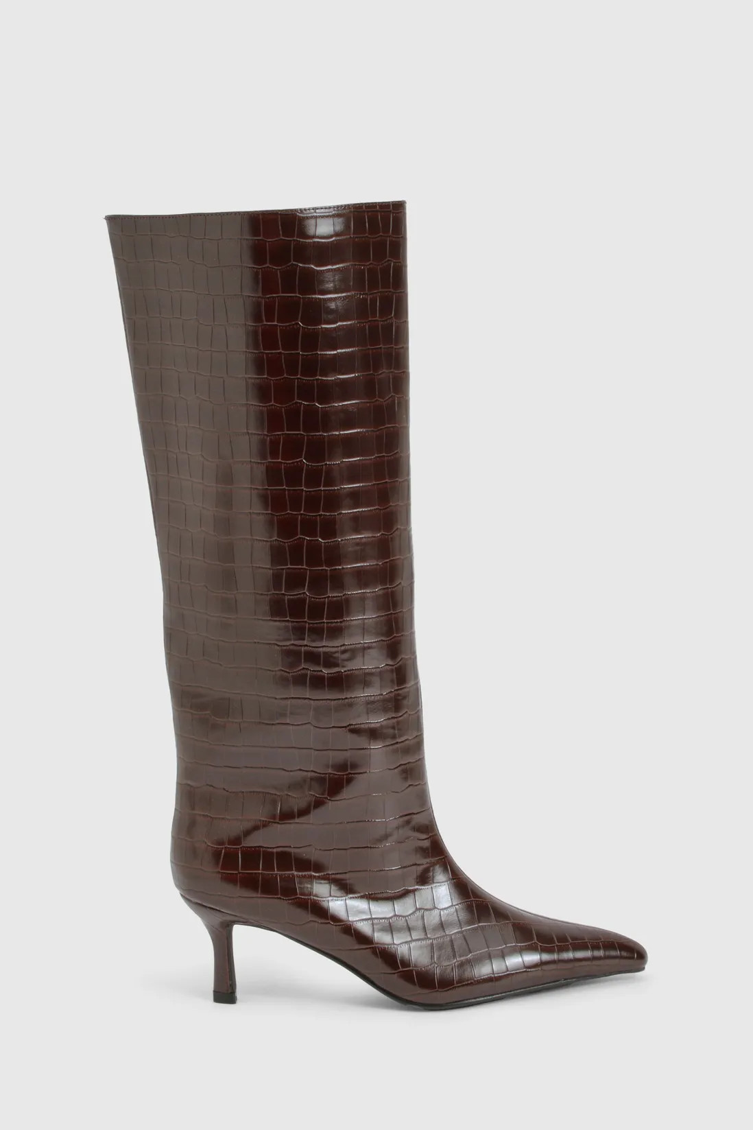 Croc Stiletto Column Pointed Knee High Boots | Boohoo.com (UK & IE)