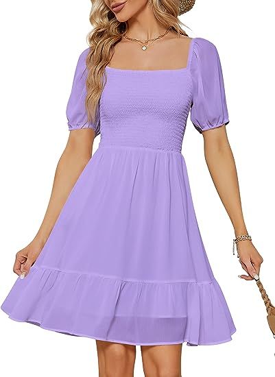 YATHON Summer Dress for Women Wedding Guest Tie Back Sundresses for Women Casual Beach Ruffle Ple... | Amazon (US)