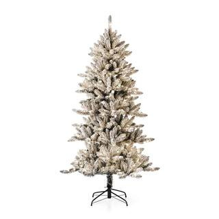 Glitzhome 6 ft. Pre-Lit Flocked Slim Fir Artificial Christmas Tree with 300 Warm White Lights GH2... | The Home Depot